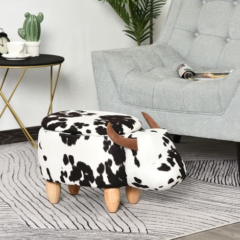 Taburete con temática animal, taburete decorativo con almacenamiento, taburete tapizado, reposapiés, banco con diseño animal, para sala de estar, reposapiés con forma de cerdito, blanco y negro, 62 x 