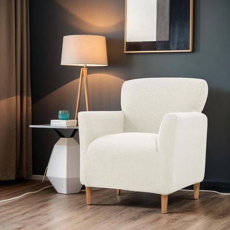 Housse de chaise, housse de chaise en tricot extensible, housse de chaise de salon, housse de fauteuil souple, blanc crème (1/4)