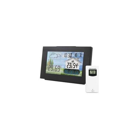 Station Météo sans Fil Réveil électronique Snooze Thermomètre Numérique Hygromètre Intérieur sans Fil Extérieur avec Alerte Grand écran Coloré LCD/Prévisions Météo/Bouton Tactile (1/4)