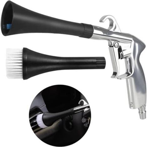 Pistolet de nettoyage à air comprimé haute pression 1/4" avec 2 accessoires (buse soufflage et brosse) pour voiture et maison (1/5)