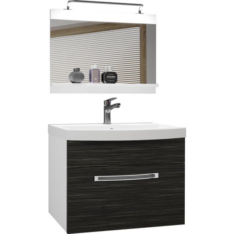 BELINI Meuble de Salle de Bain Lavabo Inclus, Meuble sous-Vasque et Miroir de Salle de Bains Largeur: 60 cm Kit d'éclairage Inclus Couleur : ébène Royal (1/5)