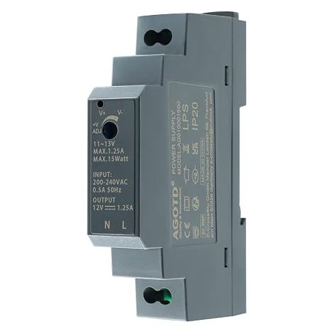 Alimentation pour rail DIN Sortie 12V DC 1,25 A 15W (Entrée 200-240 V AC 50/60 Hz) Bloc d'Alimentation/transformateur (1/5)
