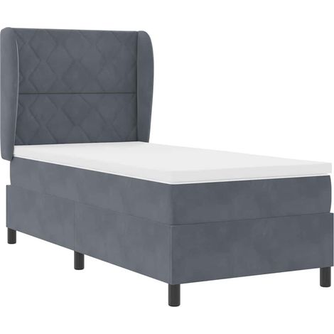 Box Spring Bed with Cushion Manual Dark Grey 190 x 90 cm Velvet vidaXL (1/5)