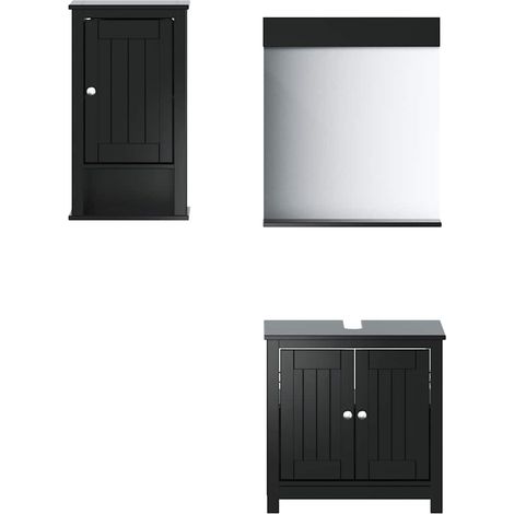 Maison Exclusive - 3-tlg. Badmöbel-Set BERG Schwarz Massivholz Ki