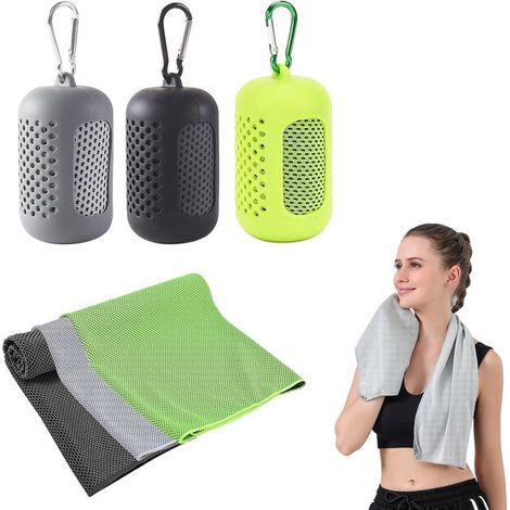 Serviettes de sport à séchage rapide - Lot de 3 - avec pochettes en silicone - Serviettes de sport à séchage rapide - Matière microfibre - Idéales pour le fitness, les activités de plein air et le spo