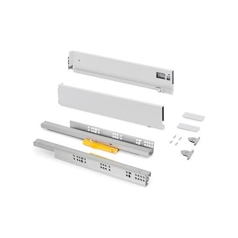 Tiroir coulissant cuisine Vertex Push Synchro avec réglages 3D, H 93mm, 40kg, profondeur 500mm, Acier, Peint en blanc (1/5)