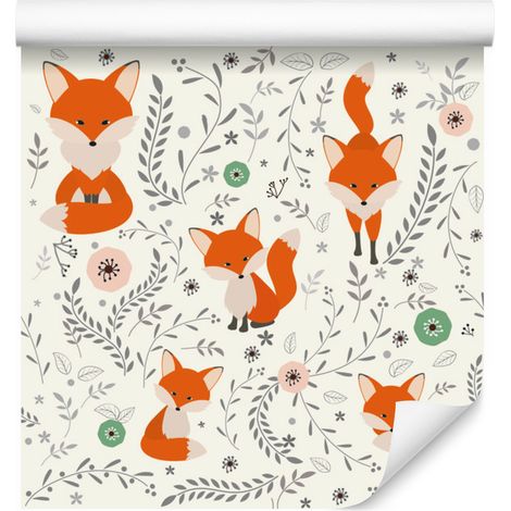 Papel pintado con lindos zorros hechos de plantas para sala de estar y dormitorio, 50x1000 cm. (1/5)