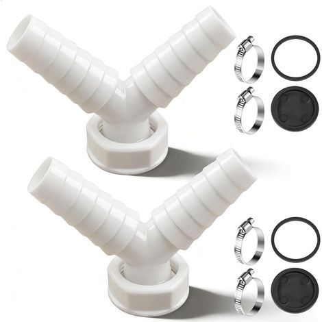 Lot de 2 adaptateurs de vidange pour machine à laver - Double raccord de 2,54 cm - Avec 4 colliers de serrage pour machine à laver (1/5)