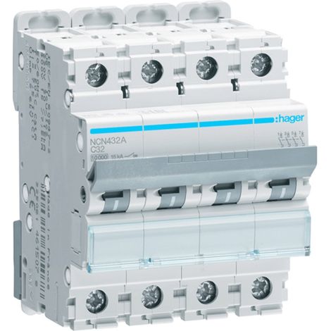 Interruttore magnetotermico Hager 4P 32A 10KA C 4 moduli NCN432A