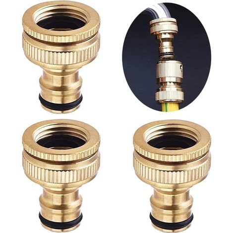 3er-Pack Schnellkupplungen aus Messing für Gartenschläuche, 1/2 Zoll und 3/4 Zoll, 2-in-1-Küchen- und Gartenschlauchkupplungen für den Außenbereich (1/5)