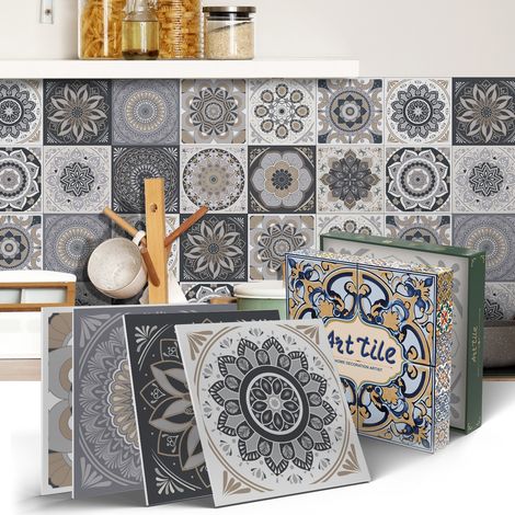 Stickers carrelage cuisine 15 cm x 15 cm, stickers muraux mandala bohème, pour cuisine et salle de bain (ART111, 12 pièces) (1/5)