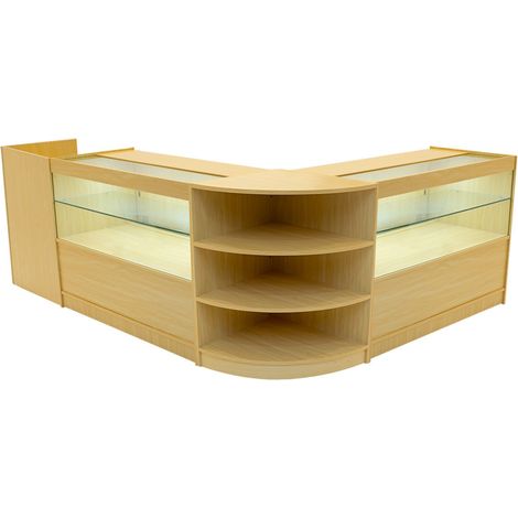 Comptoirs de Vente MDF Érable à LED Blancs Ensemble Eclipse LM60 TB60 C1200 3 Unités de Rangement Étagères Internes Portes Coulissantes Verouillables Réception Bureau Vêtements Bijoux [Clés INCLUS] (1/5)