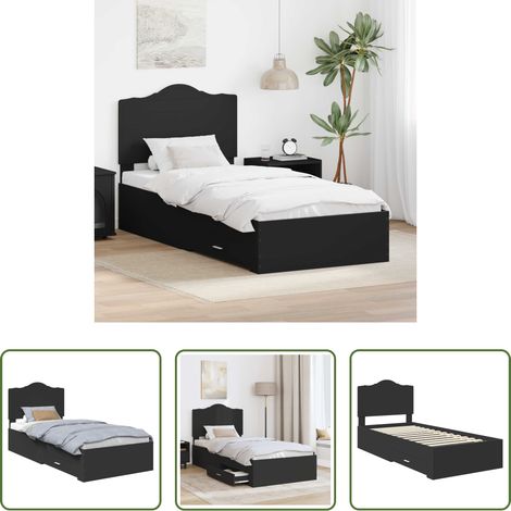 vidaXL Lit moderne - Cadre de lit avec tiroir Noir 70 x 190 cm Bois d'ingénierie (1/5)