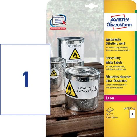 Avery L4775-20 selbstklebendes Etikett Abgerundetes Rechteck Dauerhaft Weiß 20 Stück(e) (1/4)