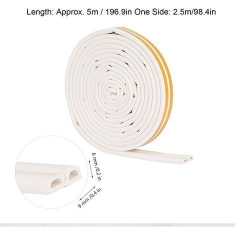 Joint d'étanchéité en caoutchouc auto-adhésif blanc pour portes et fenêtres, 5 mètres, 9 x 6 mm (1/5)