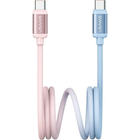 Cable USB-C/USB-C Usams Bicolor Series SJ756 PD de 60 W, 1,2 m, azul y rosa (1/3)