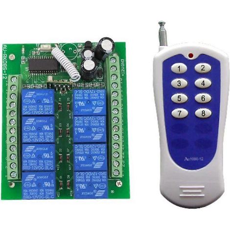 Émetteur radiofréquence (RF) et récepteur 433 MHz, avec télécommande sans fil 8 canaux 12 V CC, interrupteur à LED, sortie relais et récepteur 433 MHz (1/5)