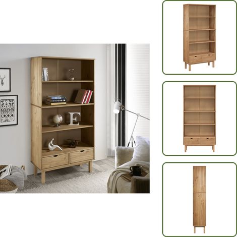 Bibliothèque OTTA avec 2 tiroirs Marron Bois massif pin - Bibliothèque - Meuble De Rangement - Étagère - Bibliothèque Scandinave - Bibliothèque En Bois