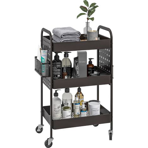 Beyamis Mehrzweckwagen, Servierwagen, Küchenwagen, 3 Ablagen, 4 Räder, 53,5 cm x 30,5 cm x 75 cm, schwarz