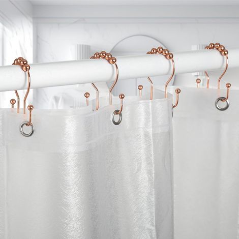 Shower curtain hooks, shower curtain rings, double hooks, 12 pieces (rose gold) (1/4)