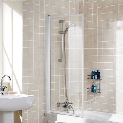 Signature Classic Single Panel Silver Framed Hinged Bath Screen 1400mm H x 760mm W - 4mm Glass (1/3)