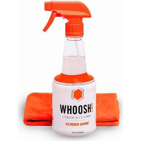 Whoosh Screen Shine Pro Coffret 500 ml - Spray nettoyant écran rechargeable de 500 ml et chiffon microfibre antibactérien 35 x 35 cm (1/4)