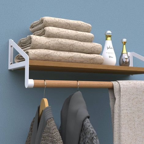 Nordlinger – Support de barre de penderie Ø28 mm en acier blanc – Équerre de fixation pour tablette – Profondeur 23,2 cm – Pour espaces vestiaires