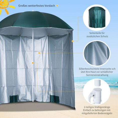 Parasol de plage Outsunny avec voile latérale, en polyester, couleur vert foncé, dimensions 2,2 x H 2,2 m (1/4)