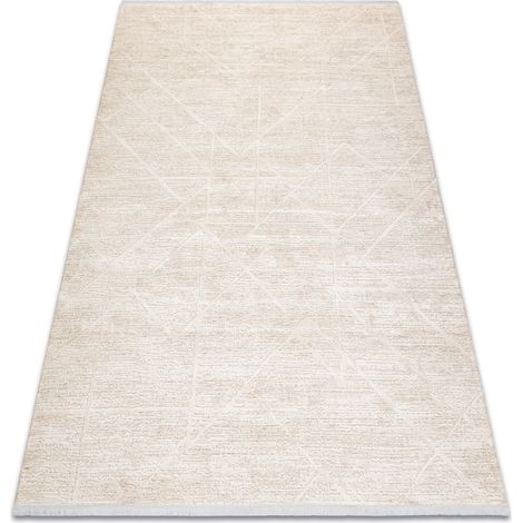 Tappeto moderno DUKE 51533 panna - Geometrico strutturata, molto morbida, frange beige 120x170 cm
