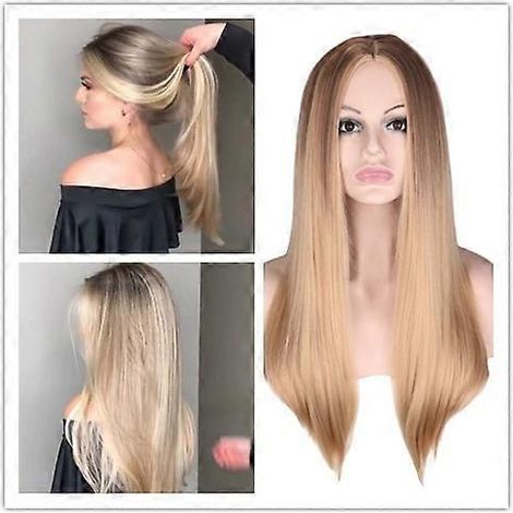 Perruque longue et lisse avec raie au milieu QQXCAIW, cheveux synthétiques résistants à la chaleur, noirs, blancs, roses, oranges, violets et gris, pour femmes.