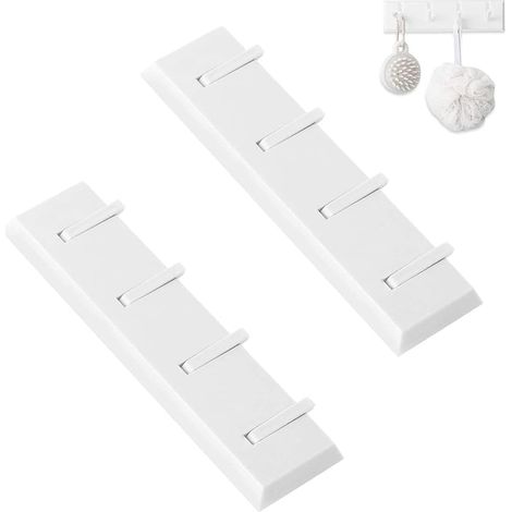 2-teiliger, faltbarer Wandhaken, Wandgarderobe, ohne Bohren, selbstklebend, mit 4 einziehbaren Haken, für Hüte, Schals, Regenschirme, für Eingangsbereich, Badezimmer (Weiß) (1/5)