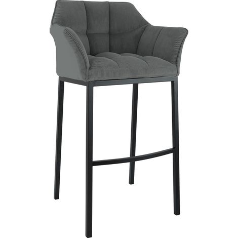 Sgabello da bar Damaso Cord con struttura a quattro gambe grigio nero