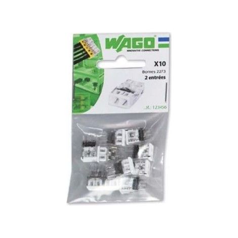 WAGO S2273 10 MINI BORNES DE CONNEXION RAPIDE 2 ENTRÉES POUR FILS RIGIDES - 2273-202 WAG268300