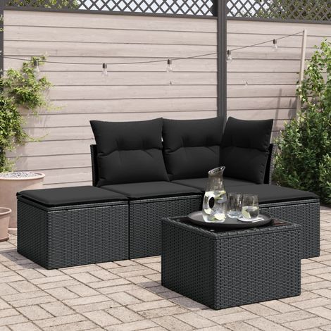5-tlg. Garten-Sofagarnitur mit Kissen Schwarz Poly Rattan (1/3)