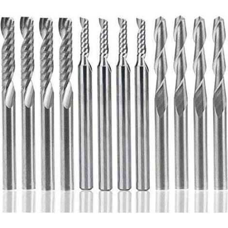Fraises à défoncer en carbure - Jeu de 12 pièces - Carbure de tungstène - 4 fraises CNC à double cannelure (1/4)