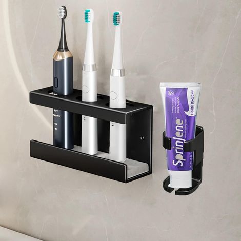 1 Support mural brosse à dents, acier inoxydable, plateau diatomite, organiseur dentifrice, salle de bain (1/5)