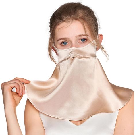 Mascherina in pura seta, protezione UV, protezione solare, mascherina sportiva riutilizzabile per donna (oro). (1/4)