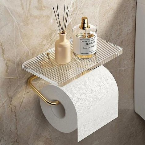 1 Porte-papier hygiénique, doré, étagère acrylique, sans perforation, support rouleau, salle de bain (1/5)