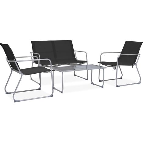 Salon de jardin 4 pcs,Mobilier de terrasse,Table et Chaise pour Relax Tissu et acier Noir -YZ943140 (1/5)