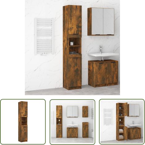 The Living Store Armoire de bain Chêne fumé 32x34x188,5 cm Bois d'ingénierie - Meuble De Salle De Bain - Armoire De Salle De Bain - Rangement Salle De Bain - Commode Salle De Bain - Meubles Design (1/5)