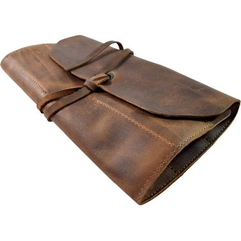 Sac porte-outils cuir pleine fleur 12 emplacements – Design compact léger – Fermeture sécurisée cordons – Pour outils manuels (1/5)
