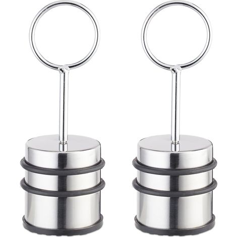 Set of 2 Relaxdays Door Stoppers With Handle, Floor, Rubber Protection, Doors & Windows, Stainless, 20.5 cm high, Silver