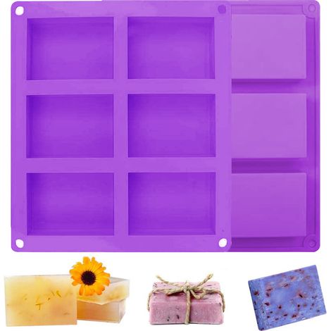 Moule à savon en silicone à 6 cavités, moule rectangulaire pour savon, moule à gâteau pour loisirs créatifs, moule à biscuits et chocolat, bac à glaçons (1/5)