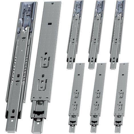 Randaco Guías para cajones 45 kg, 3 partes, acero laminado en frío, guía telescópica, para cocina, baño y oficina 4 par 300mm (1/5)