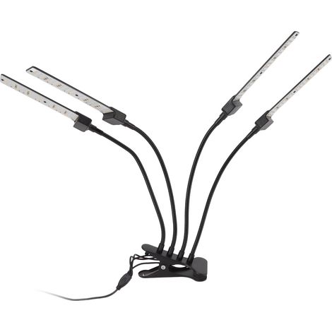 Lampe de culture LED 4 têtes, flexible, spectre complet, variateur 5 vitesses, avec minuterie, pince, 100-240V, prise UE. (1/5)