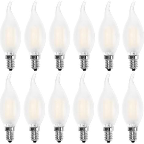 Ampoule LED flamme E14, forme bougie, blanc chaud 2700 K, équivalent à une ampoule à incandescence de 4 W, 40 W, 400 lm, lot de 12 (1/4)