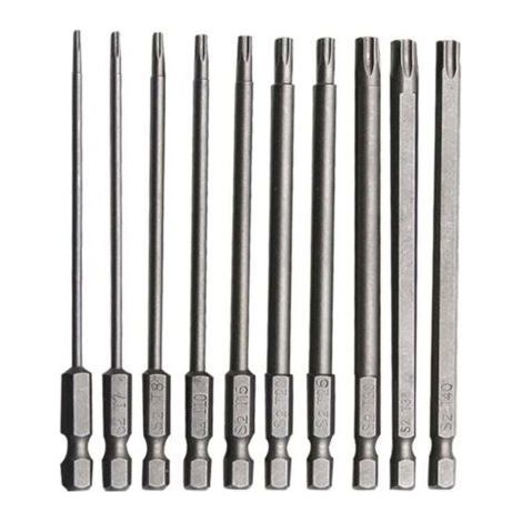 Jeu de 10 embouts Torx longs en acier allié au chrome-vanadium, 75 mm, antirouille, pour perceuses électriques, tournevis et outils d'entretien (1/5)
