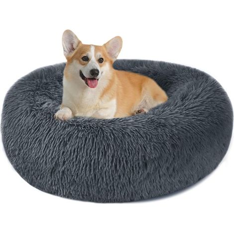 Panier Chien et Chat Moelleux Rond - Coussin Chat et Chien Anti Stress Apaisant en Peluche, Donut Lit Confortable Lavable pour Chat Chien Petit Moyen Taille (Gris foncé,60cm) (1/5)