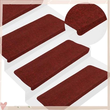 Tapis d'escalier autocollants - VINGVO - 343480 - Rouge - 15 pièces - 65x24,5x3,5 cm (1/5)