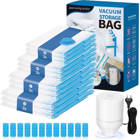 Sac Sous Vide Vetement Aspirateur 12 Pièces 3XXL100×70cm 3XL 80x60cm 3L 70x50cm 3M 60x40cm, Housse de Rangement Réutilisable Couette Stockez Vêtements la Literie et les Bagages